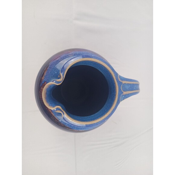 Walt Glass Pottery Pitcher From 1992 Signed By Artist Blue And Red Drip - Picture 5 of 7